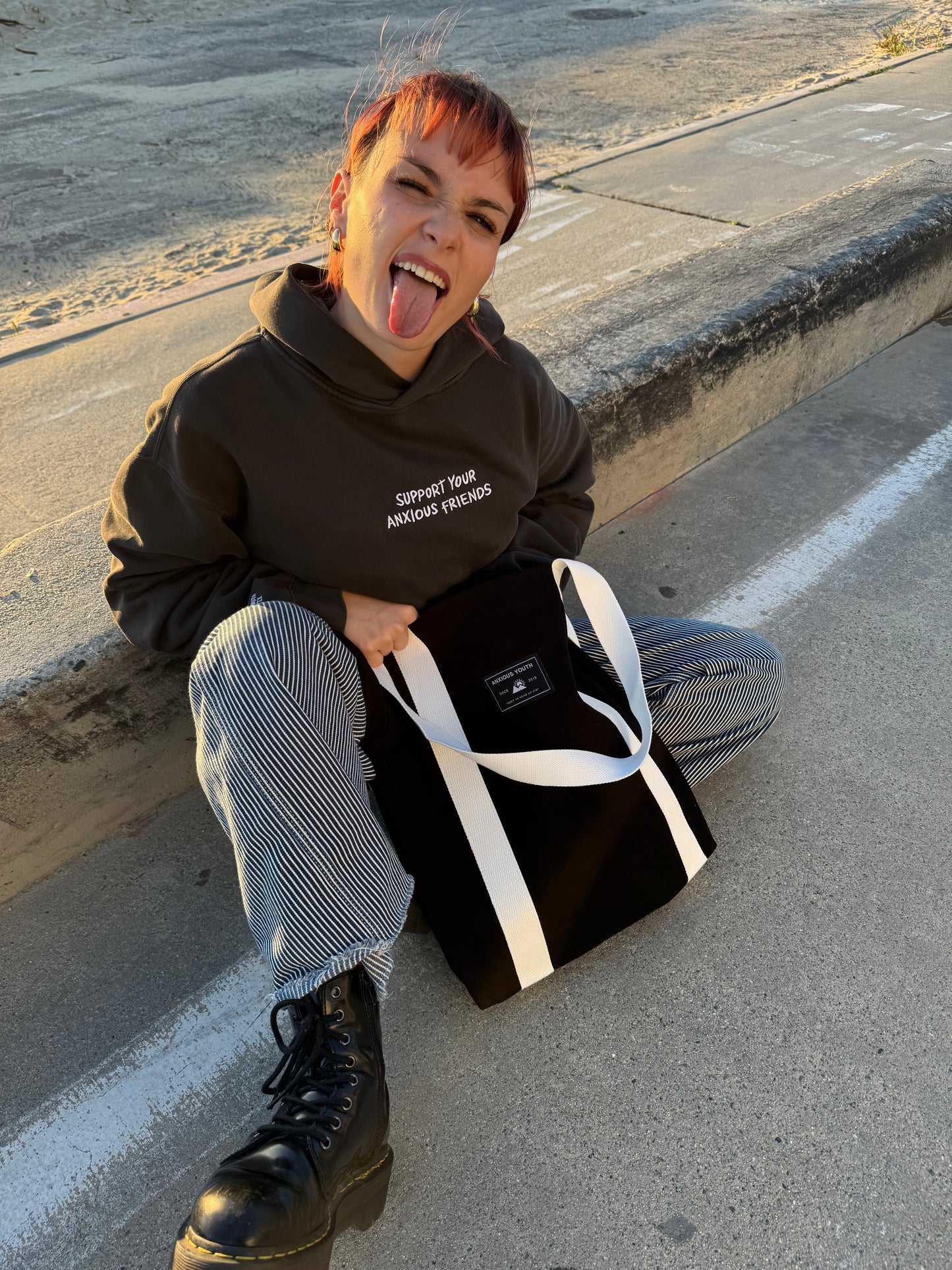 CLUB ANXIOUS | TWO TONE BLACK/CREAM TOTE BAG
