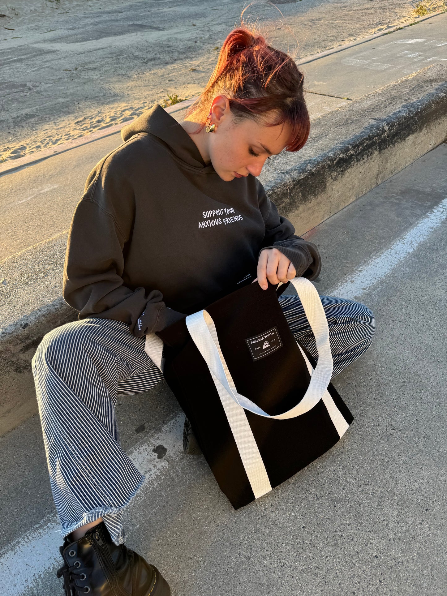 CLUB ANXIOUS | TWO TONE BLACK/CREAM TOTE BAG